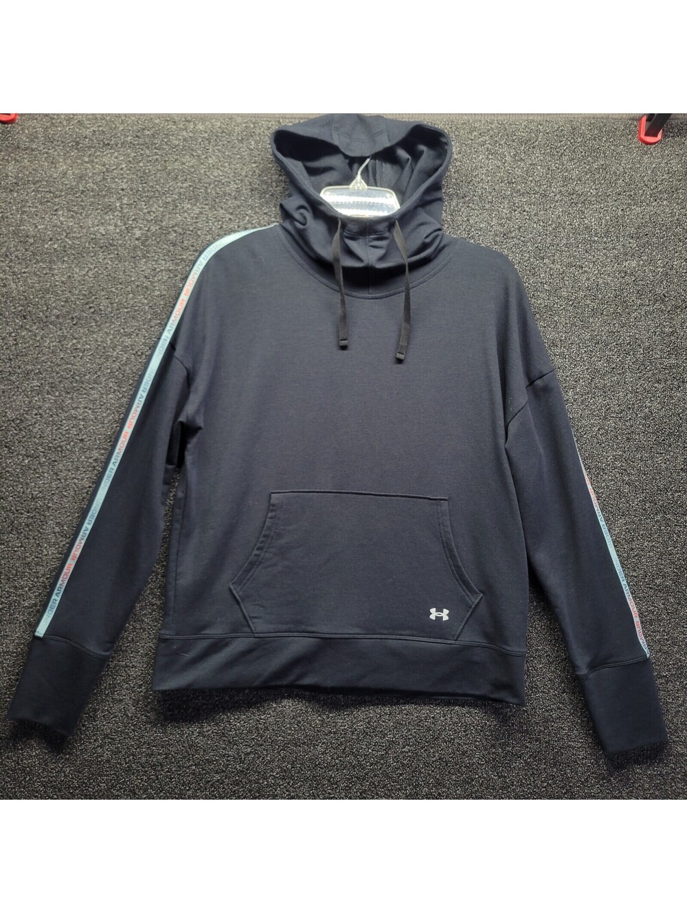 Under Armour Black Pullover Mock Neck Hoodie Women's Sz S Rainbow Logo Stripe